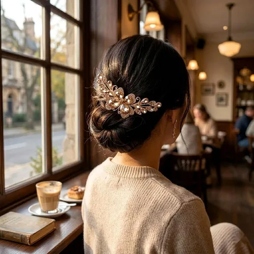 Vista 6 de LOGOFUN Peine lateral de cristal Peine de pelo con diamantes de imitación Peine de pelo de novia updo lateral Peine nupcial 4 puntas para mujeres