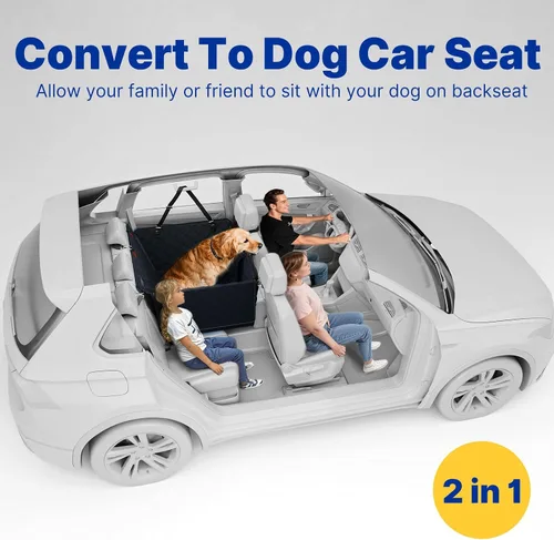 Vista 8 de Extensor de asiento trasero convertible para perros, plegable de 400 libras, funda de asiento de automóvil para perro con parte inferior dura