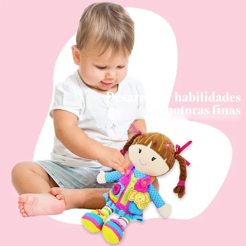 Vista 6 de June Garden Dressy Friends Belle de 15.5 pulgadas, muñeca de peluche educativa para niños y niños pequeños de 2 años en adelante, juguete suave