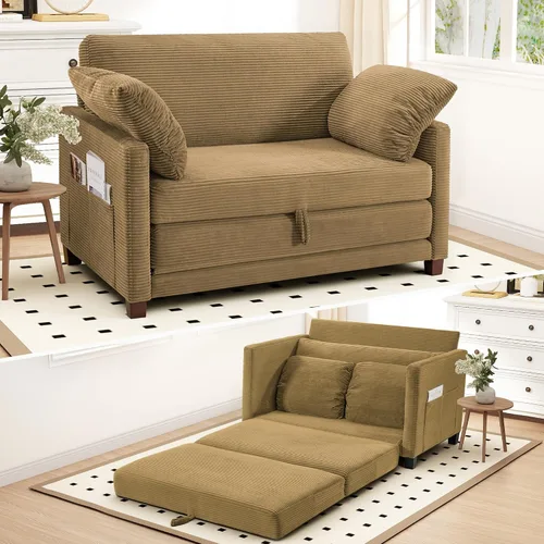 Vista 11 de Myroyalsit - Sofá cama convertible de 51 pulgadas, sofá cama plegable 2 en 1, sofá biplaza para espacios pequeños, con 2 cojines, para apartamento