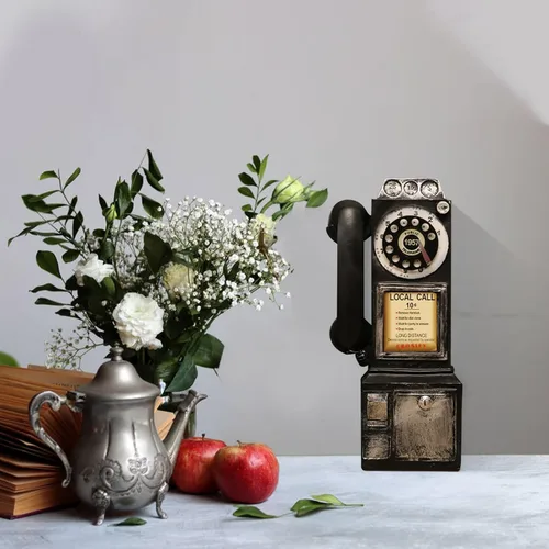 Vista 5 de Modelo de teléfono vintage – 3.74 pulgadas de largo x 2.95 pulgadas de ancho x 11.4 pulgadas de alto, accesorios de teléfono fijo antiguo negro