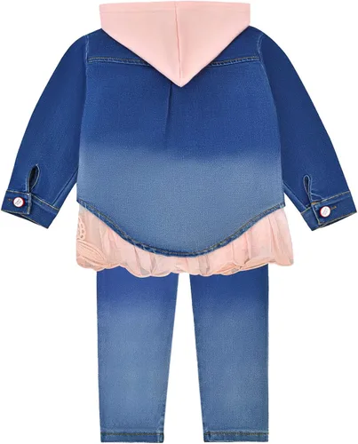 Vista 2 de Peacolate 1-5 años de primavera y otoño, vestido de manga larga con capucha, chaqueta de mezclilla y jeans
