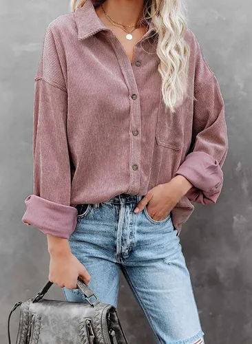 Vista 3 de Chaqueta de pana con botones para mujer, estilo casual, manga larga, blusas de gran