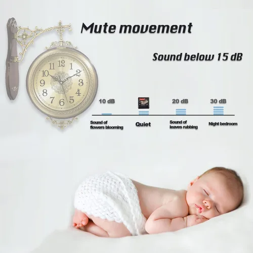 Vista 6 de Reloj de pared retro de doble cara, decoración de aleación, números romanos y árabes giratorios de 360°, funciona con pilas, relojes silenciosos
