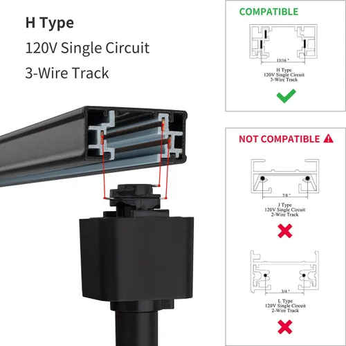 Vista 2 de mirrea H Type Track Lighting Head to E26 Adaptador de base de tornillo mediano Dirección de luz ajustable Paquete de 12 (negro)