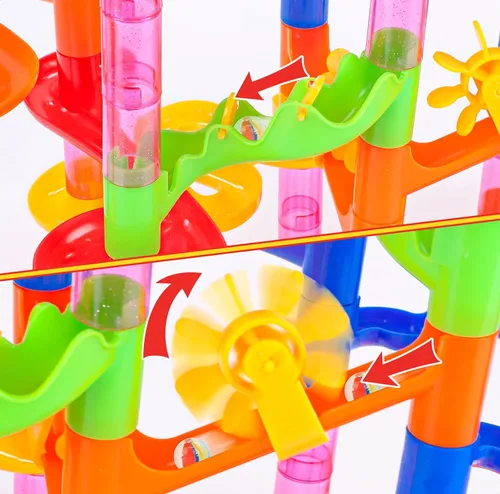 Vista 6 de Gifts2U Juguete de carrera de mármol, 130 piezas educativas de construcción laberinto, juego de juguetes con canicas de vidrio para niños
