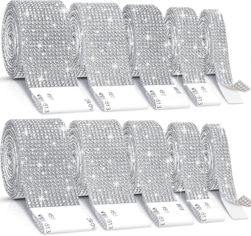 Vista 8 de Cludoo 3 rollos de cintas de diamantes de imitación, tiras de diamantes de imitación autoadhesivas plateadas