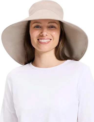 Vista 8 de Solbari Sombrero de sol de lino de algodón ultra ancho para mujer, UPF 50+, plegable, ajustable con agujero para cola de caballo para viajes, playa