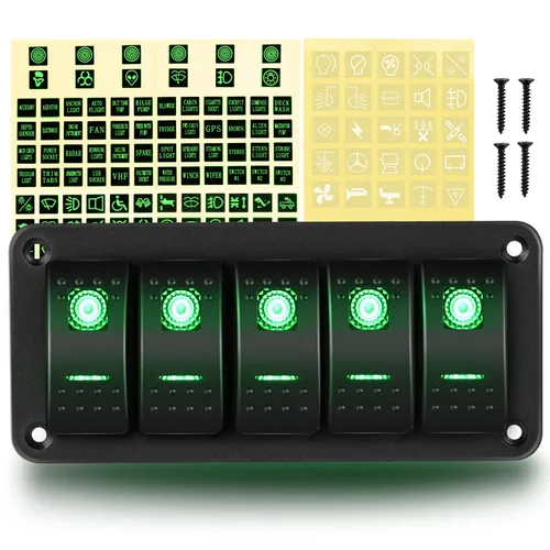 Vista 12 de GOOACC Panel de interruptores basculantes de 2 cuadras, 12 V, 24 V CC, color azul, panel de aluminio de 5 pines, encendido y apagado, panel