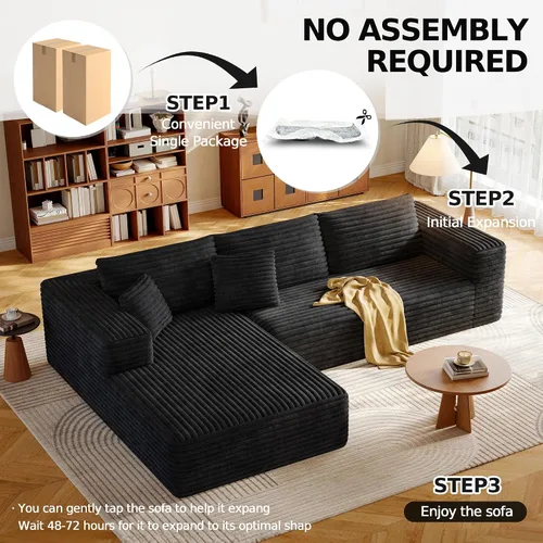 Vista 9 de Sofá Seccional Modular de 108.2" con Asiento Profundo, Sofá de Pana en Forma de L sin Estructura, Comodidad Moderna, Sofá Nube de Gran