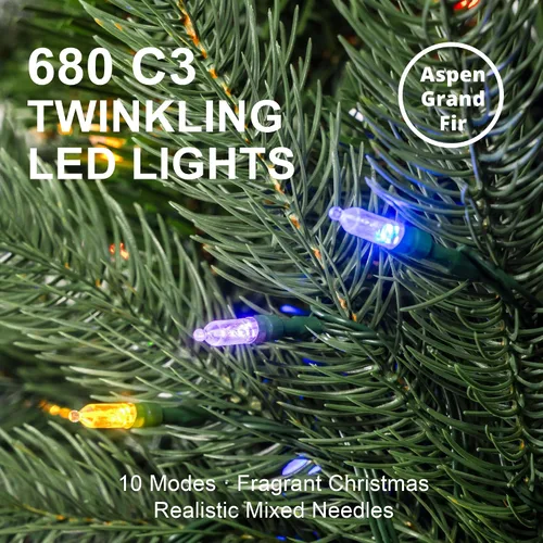 Vista 9 de Glitzhome Árbol de Navidad preiluminado, abeto artificial realista de 7.5 pies con 1,668 puntas y 680 luces centelleantes C3, 10 funciones de Aspen