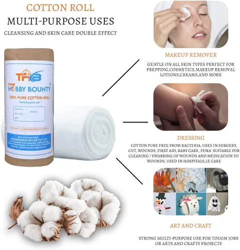 Vista 2 de Rollo de algodón puro 100% de alta absorción, orgánico y suave, multiusos, para removedor de maquillaje, uso médico, algodón, salón de belleza, uso