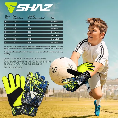 Vista 5 de Shaz Guantes de portero de fútbol para niños y jóvenes, guantes de portero de fútbol Funky antideslizantes de 0.157 in con palma de látex con agarre