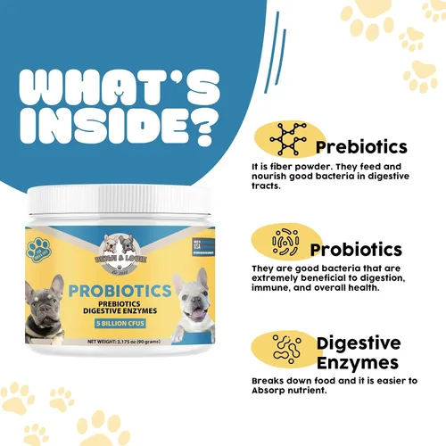 Vista 5 de Probióticos para perros, probióticos para gatos, probióticos para perros, probióticos para gatos, 5 mil millones de UFC + prebióticos + enzimas
