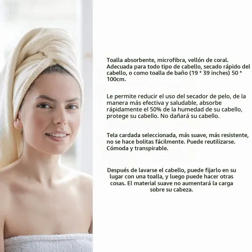 Vista 4 de Toalla de microfibra para el cabello de secado rápido, toallas de secado de pelo, adecuadas para todo tipo de cabello, ultra absorbente, cabello Azul