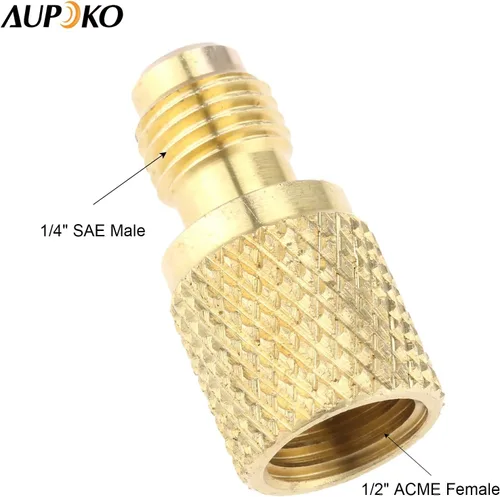 Vista 4 de Adaptador de ajuste de latón R134A, 1/4" macho a 1/2" hembra para tanque de refrigerante con núcleo de válvula, se adapta al sistema de refrigerante