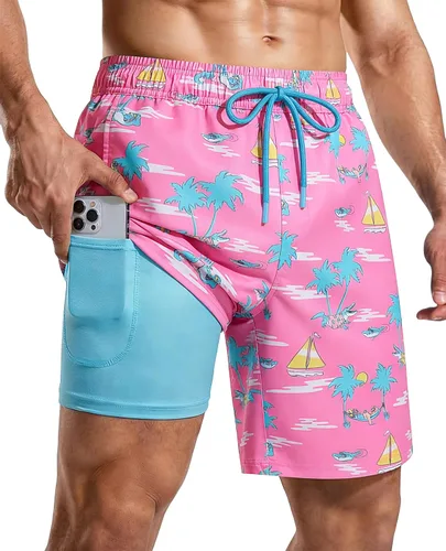 Vista 18 de Bañador para hombre con forro de compresión de 7 pulgadas B-rayas azul-blancas