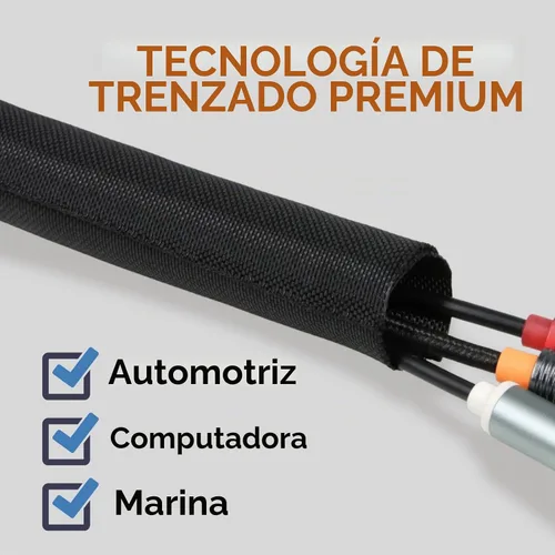 Vista 2 de Funda de gestión de cables trenzada dividida de 1/2 pulgada para cable USB, cable de alimentación, cable de audio y video, protector de cable