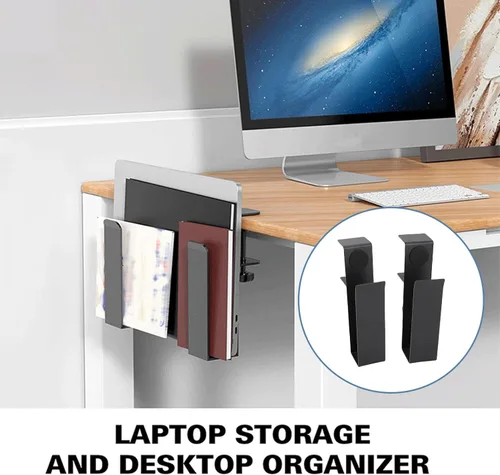 Vista 2 de AMAKO Adjustable Side Laptop Mount, Sturdy Space Saving Desk Organizer, Side Mounted Notebook Holder for Home Office Workspace, Carbon Steel