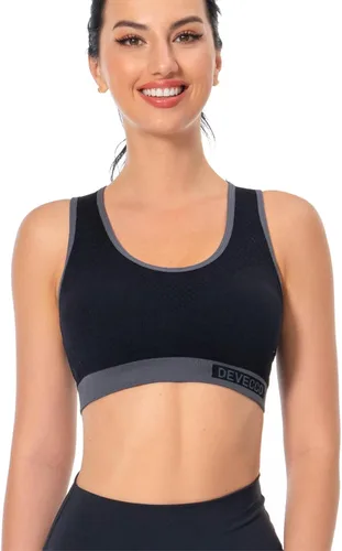 Vista 2 de DEVECCO Racerback Sports Bras for Women Medium Support Wireless Padded Full Coverage Workout Bra 4 Pack