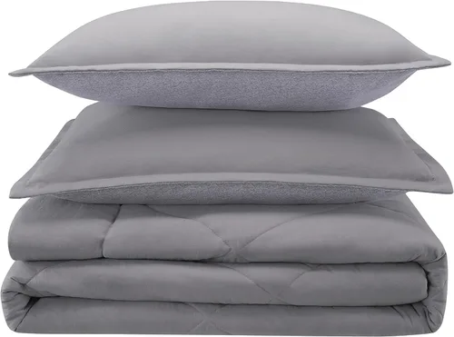Vista 5 de Serta Juego de edredón reversible de 3 piezas con fundas de almohada para todas las estaciones, matrimonial/queen, filigrana plateada