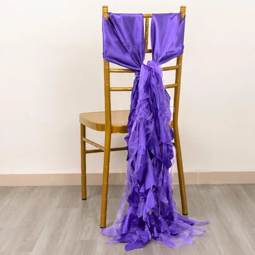 Vista 8 de Tableclothsfactory Paquete de 5 fajas de satén de gasa de sauce rizado beige