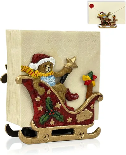 Vista 8 de Portaservilletas navideño de hierro fundido - Dispensador de papel tisú industrial retro para mesa, diseño festivo de ciervos, soporte duradero