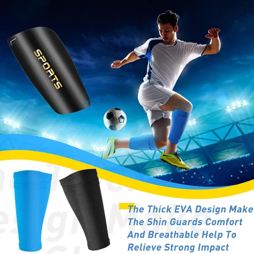 Vista 6 de 2 pares de espinilleras de fútbol con espinilleras para adultos y jóvenes, espinilleras de fútbol para niños y niñas, protección de piernas, reduce