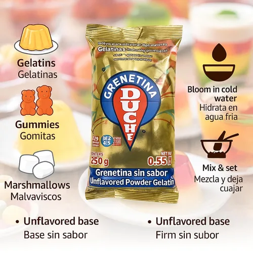Vista 4 de Duche Gelatina en polvo – 8.81 oz de gelatina sin sabor – Gelatina natural sin sabor en polvo para hornear, cocinar y postres – Polvo de gelatina