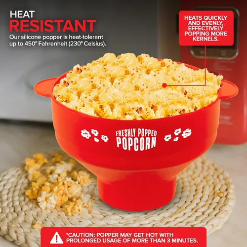 Vista 8 de Palomitas de maíz de silicona para microondas (rojo) para hacer palomitas de maíz, no requiere aceite, cuenco plegable con tapa, reutilizable, sin