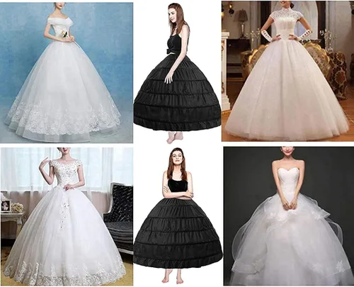 Vista 7 de WOWBRIDAL Falda de 6 aros para mujer enagua de crinolina que se desliza hasta el suelo para vestido de novia