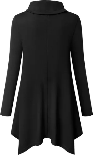 Vista 3 de Bulotus - Túnica de manga larga para mujer, cuello asimétrico, dobladillo con bolsillos