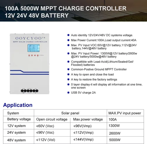 Vista 5 de Controlador de carga solar MPPT de 100 amperios 48 V, 36 V, 24 V, 12 V, auto, panel solar de entrada máxima de 150 V, panel solar de 100 A, potencia