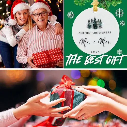 Vista 8 de Our First Christmas as Mr.&Mrs.Wedding Bridal Shower Gifts for Couples 2024 Regalos de boda para novia futura decoración de árbol de Navidad de dos