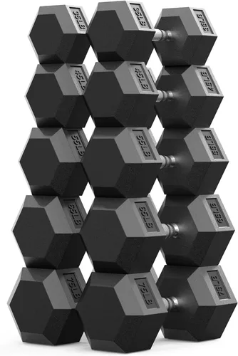 Vista 11 de Dumbbell Set 45-550lb, Rubber Encased, Strength Training Home Gym PAPABABE Complete & Durable Cast Iron Core Odorless PVC Antiroll Hex
