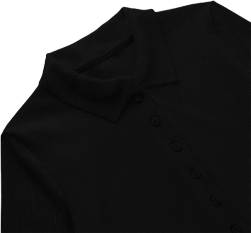 Vista 3 de Remidoo Bodis de punto acanalado de manga corta con cuello y botones frontales para mujer