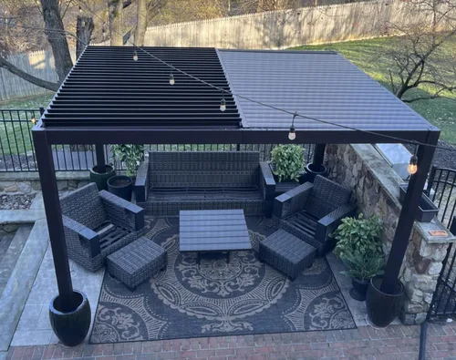 Vista 2 de PURPLE LEAF - Pérgola con listones de 10 x 12 pies para exterior, toldo ajustable moderno de aluminio para patio con techo retráctil para terraza