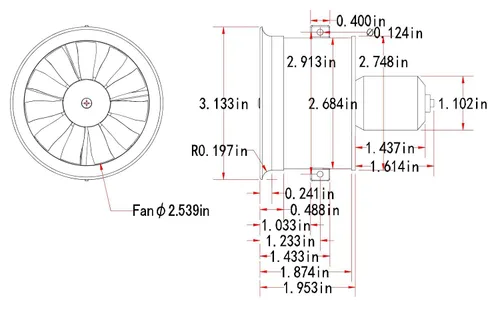 Vista 2 de Motor sin escobillas 3S 3900KV 12.6V para EDF 2.520 in 11 aspas ventilador eléctrico conducido, motor de alta velocidad 49140RPM, Hobby Jet Engine