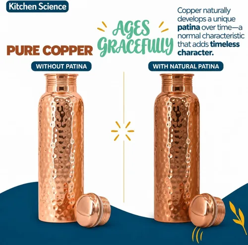 Vista 8 de Kitchen Science - Botella de agua de cobre puro con correa de cuero negro, 34 onzas, a prueba de fugas, botella duradera