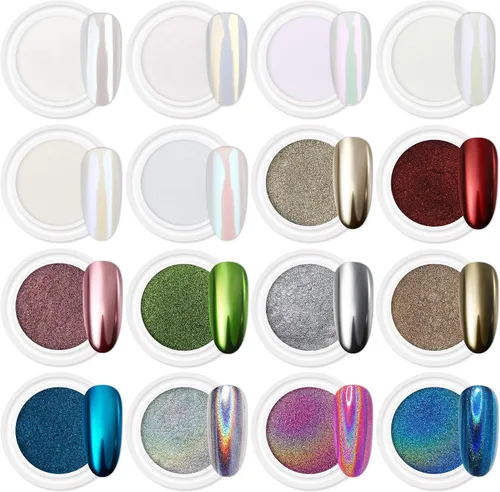 Vista 8 de Artdone 16 tarros de cromo uñas polvo uñas arte Fimo 0.04 oz/tarro espejo Espejo dorado