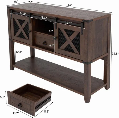 Vista 2 de Hlivelood Mesa de Entrada Estilo Granja con 2 Puertas Corredizas de Granero y Cajón, Mesa Consola Rústica de 46'' con Almacenamiento, Espacio