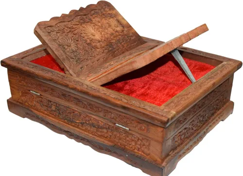 Vista 3 de Santo plegable libro soporte madera tallada a mano Rehal caja para el Corán, Biblia, Gita, Gurugr