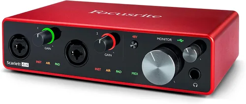 Vista 2 de Focusrite Scarlett 4i4 - Interfaz de audio USB 4x4, paquete completo de estudio con descarga para kit de software de producción de música creativa