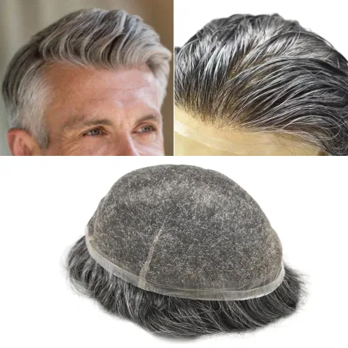 Vista 134 de PUNRU HAIR Completo Swiss Lace Toupee para hombres Sistema de cabello humano real Sistema de reemplazo de cabello humano para hombre Toupee