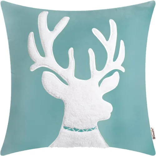 Vista 45 de BRAWARM Christmas Reindeer Pillow Cover 18x18 Black Velvet Embroidered Reno negro