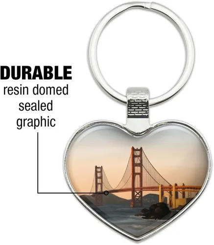 Vista 3 de Golden Gate Bridge San Francisco llavero corazón amor metal llavero, Cromado