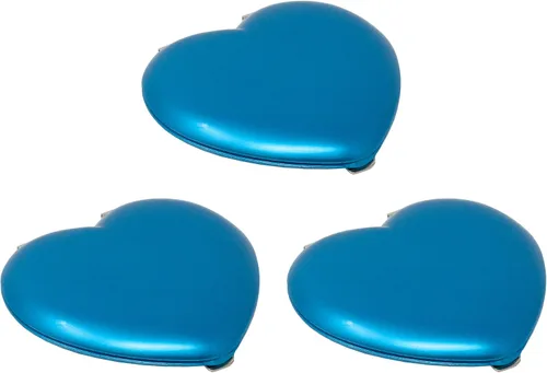 Vista 2 de Juego de 3 espejos compactos contemporáneos en forma de corazón con acabado reflectante (azul)