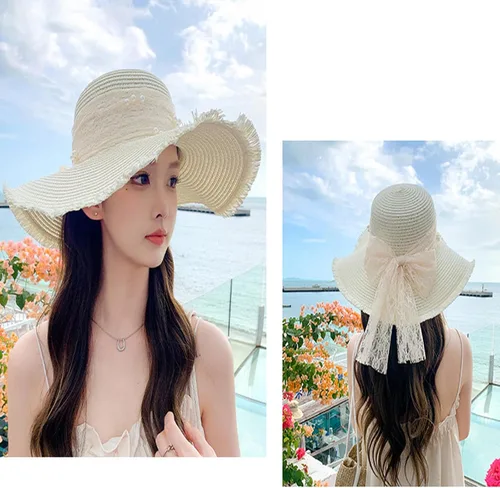 Vista 3 de Women hat Floppy Wide Brim Summer Beach Straw UPF Sun Fisherman's Cold Beige 1