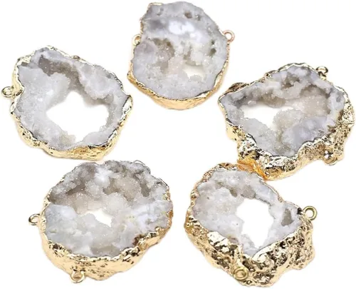 Vista 12 de LE SKY Conectores de piedra natural coloridos irregulares druzy geoda ágata borde dorado encanto de enlace de piedra para hacer joyas collar