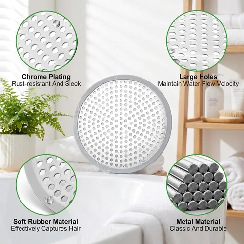 Vista 5 de Flat Shower Drain Hair Catcher 4.71" Round Hair Strainer for Shower Drain